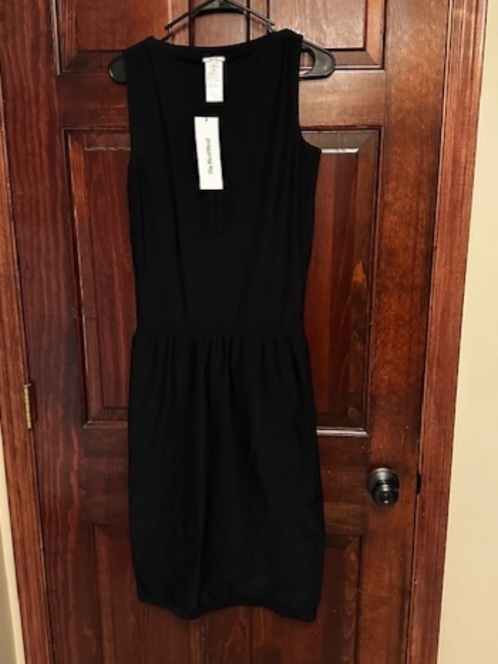 Authentic Wolford Black M Bodycon Midi dress Assym w sheer panel at Neck Lovely